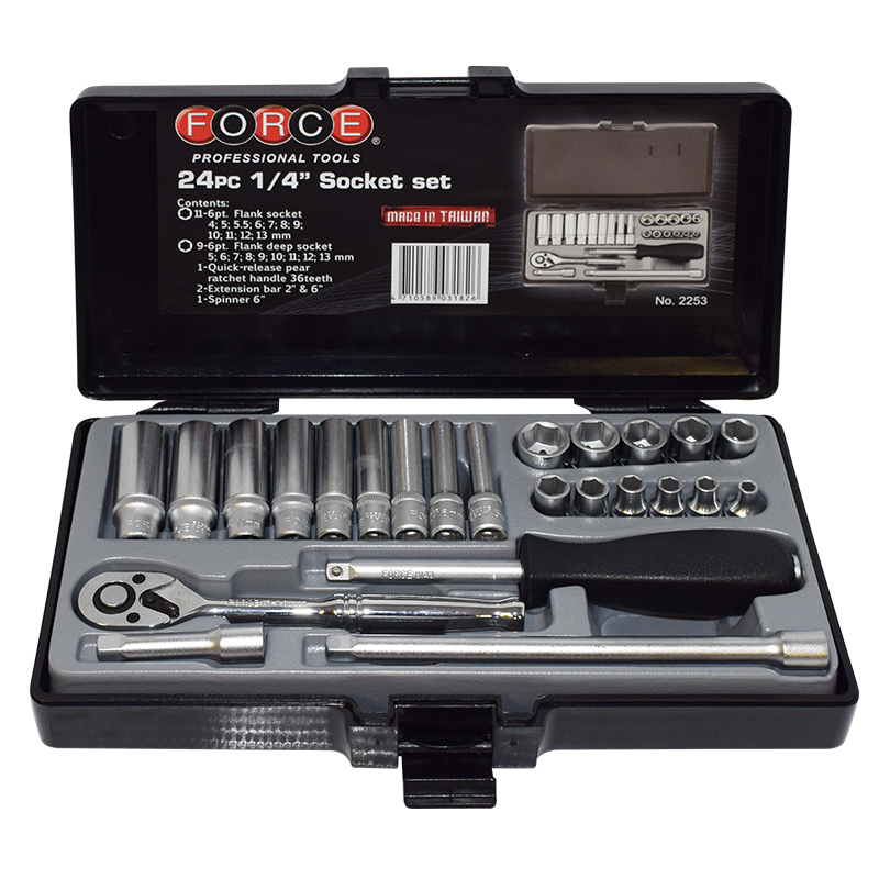 [2253-72] Force Socket set 1/4", 4-13mm, Long and short, 24-piece