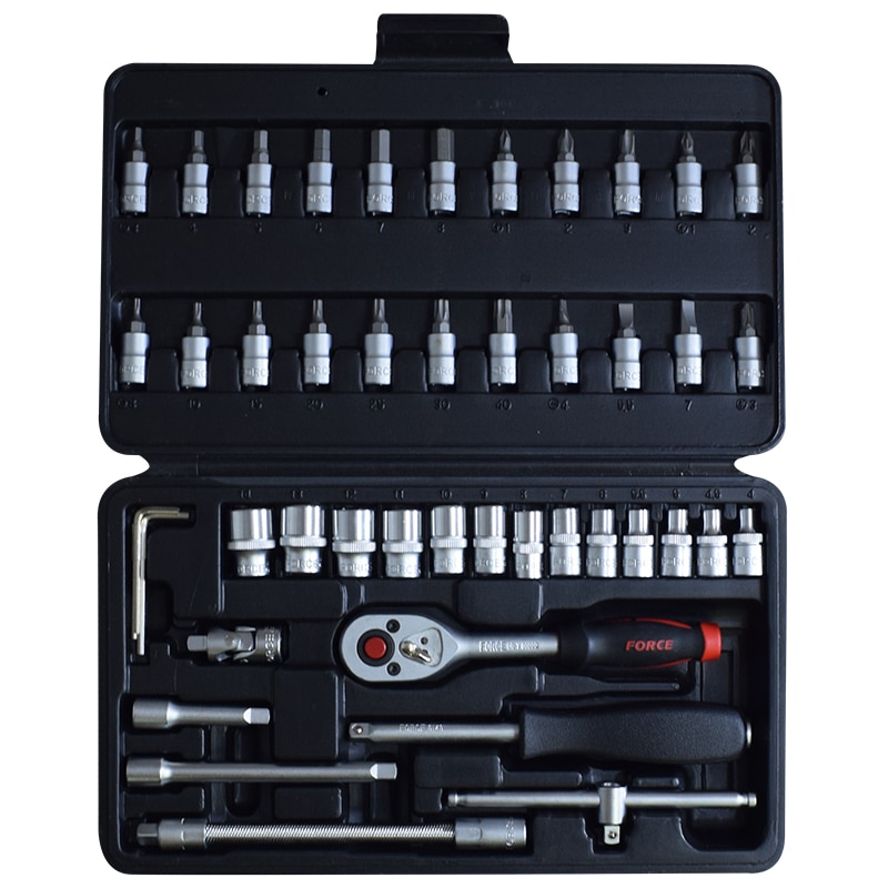 [2462] Force Hylsysarja 1/4", 4-14mm+bits 46-osaa