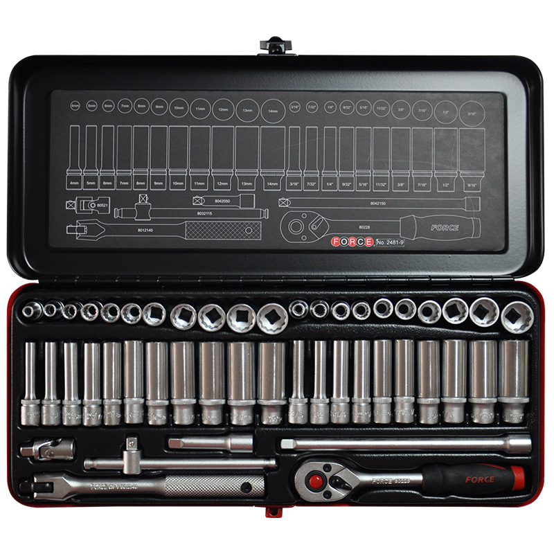 [2481] Force Socket set 1/4",4-14mm and 5/32"-9/16", 48 pieces