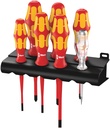 Wera 160 iS/7 Rack Screwdriver set Kraftform Plus Series 100, single-pole phase tester and rack. With reduced blade diameter