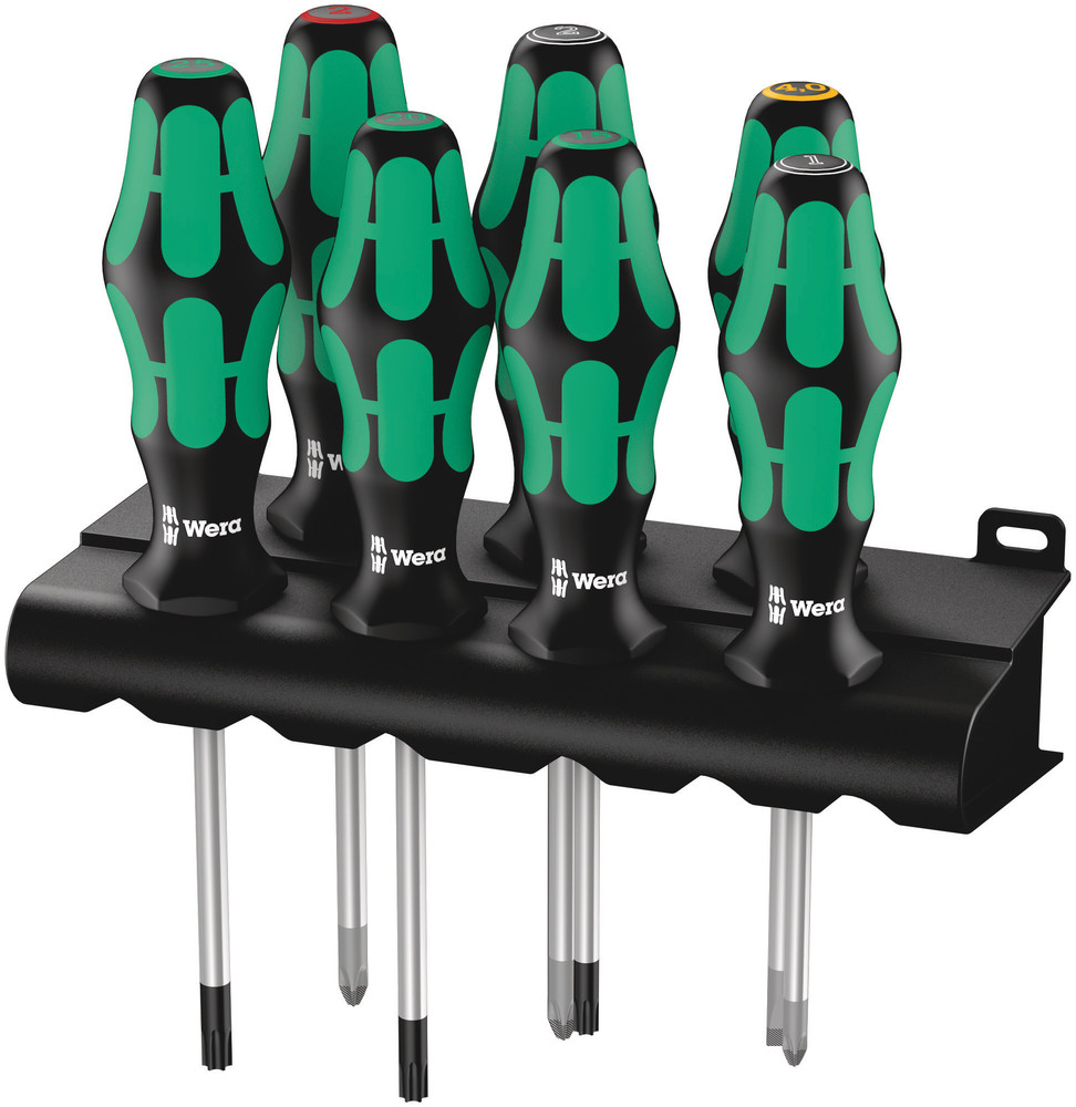 Wera 335/350/367/7 Rack Ruuvitalttasarja Kraftform Plus Lasertip + teline, 7 kappaletta