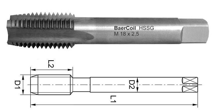 [S110418012T] Baer Kierretappi M30 -7G DIN376 L=250 mmLäpi, HSSE-TiAlN