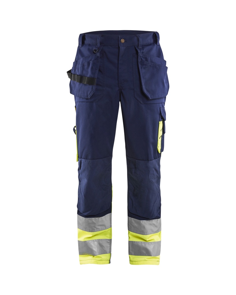 [152918608933 C44] Blåkläder 1529-1860 Highvis work trousers (Marine Blue/Reflective Yellow, C44)