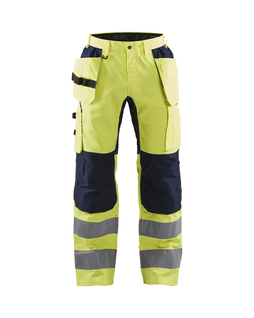 [155218113389 C44] Blåkläder 1552 Highvis riipputaskuhousut stretch (Huomio keltainen/Mariininsininen, C44)