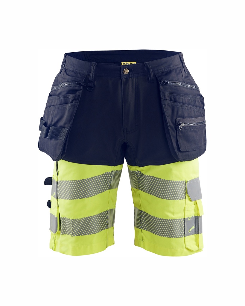 [159618118933 C44] Blåkläder 1596 Highvis riipputaskushortsit 4-way stretch (Mariininsininen/Huomio keltainen, C44)