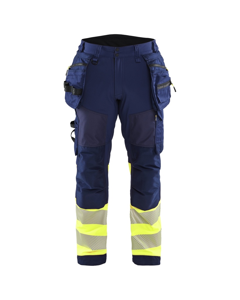 [182125138933 C44] Blåkläder 1821 Highvis Softshell riipputaskuhousut (Mariininsininen/Huomio keltainen, C44)