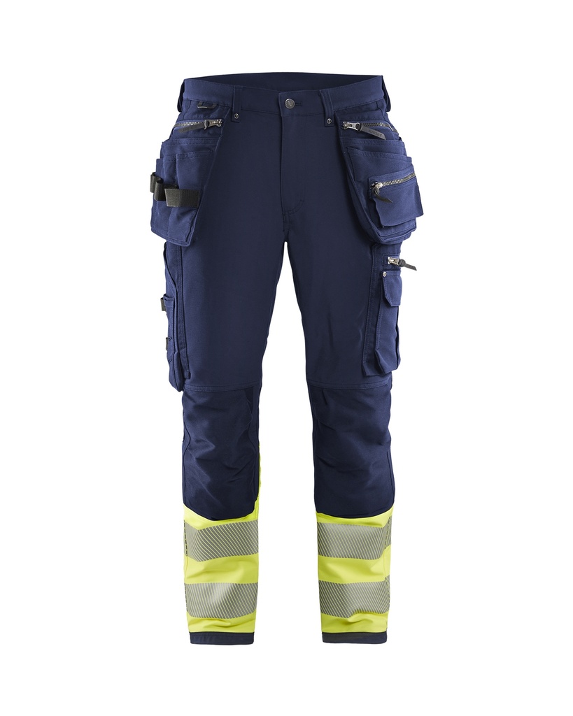 [199316428933 C44] Blåkläder 1993 Highvis work pants 4-way stretch (Marine Blue/Reflective Yellow, C44)
