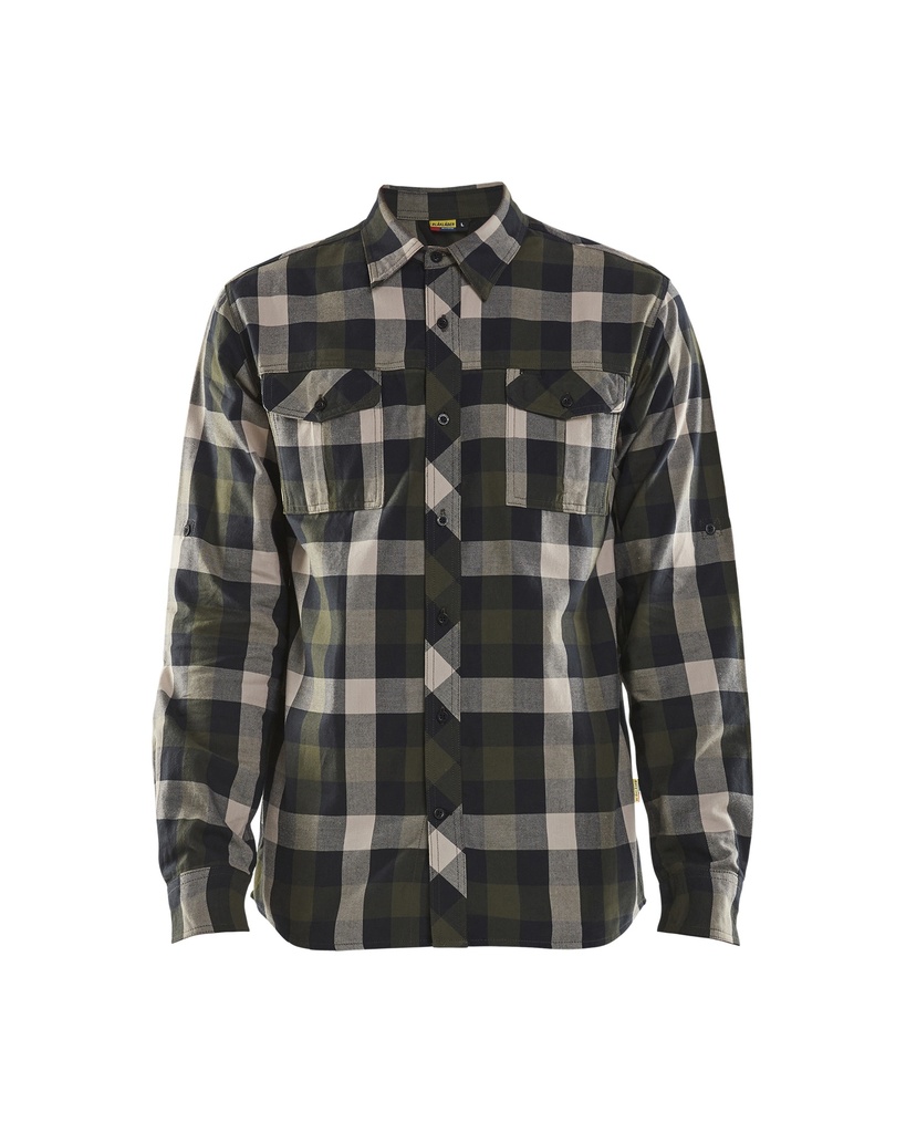 [329911524599 XS] Blåkläder 3299-1152 Flannel shirt (Dark Olive Green/Black  , XS)