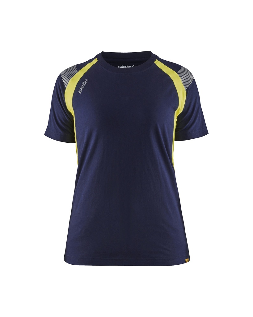 [340210308833 XS] Blåkläder 3402 Women's t-shirt (Marine Blue/Reflective Yellow, XS)