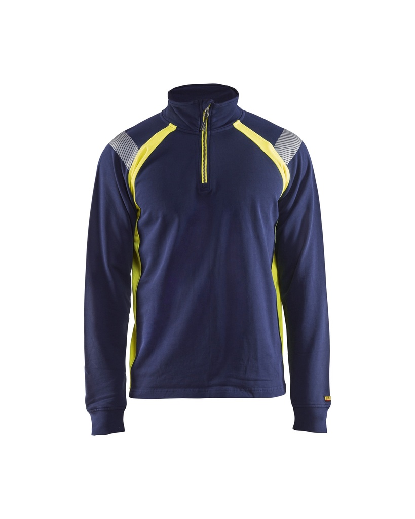 [343211588933 XS] Blåkläder 3432 Sweatshirt with a short zipper (Marine Blue/Reflective Yellow, XS)
