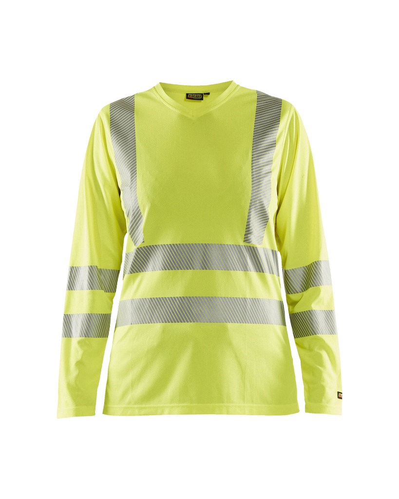[348510133300 XS] Blåkläder 3485 Naisten highvis pitkähihainen t-paita, UV-suoja (Huomio keltainen, XS)