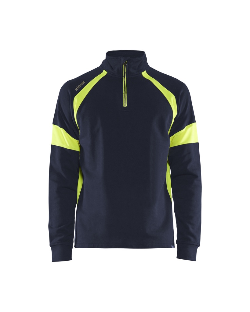 [355011588933 XS] Blåkläder 3550 Sweatshirt with eye-catching sections (Marine Blue/Reflective Yellow, XS)