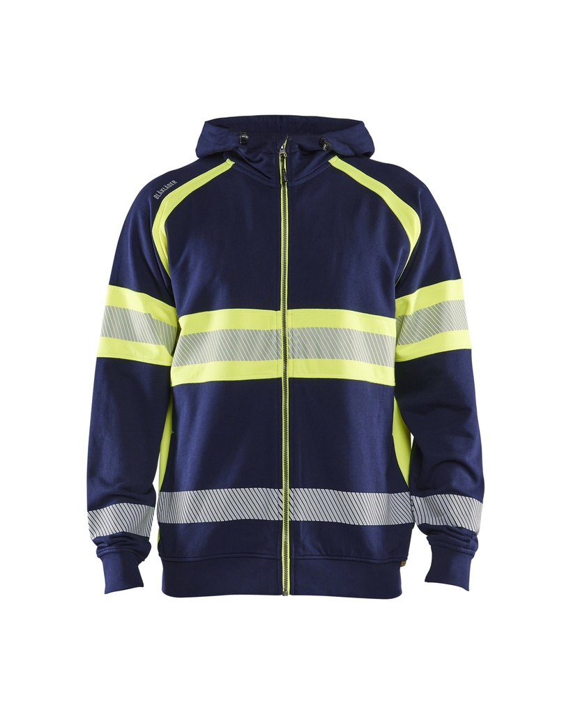 [355211588933 XS] Blåkläder 3552 Highvis hoodie (Marine Blue/Reflective Yellow, XS)