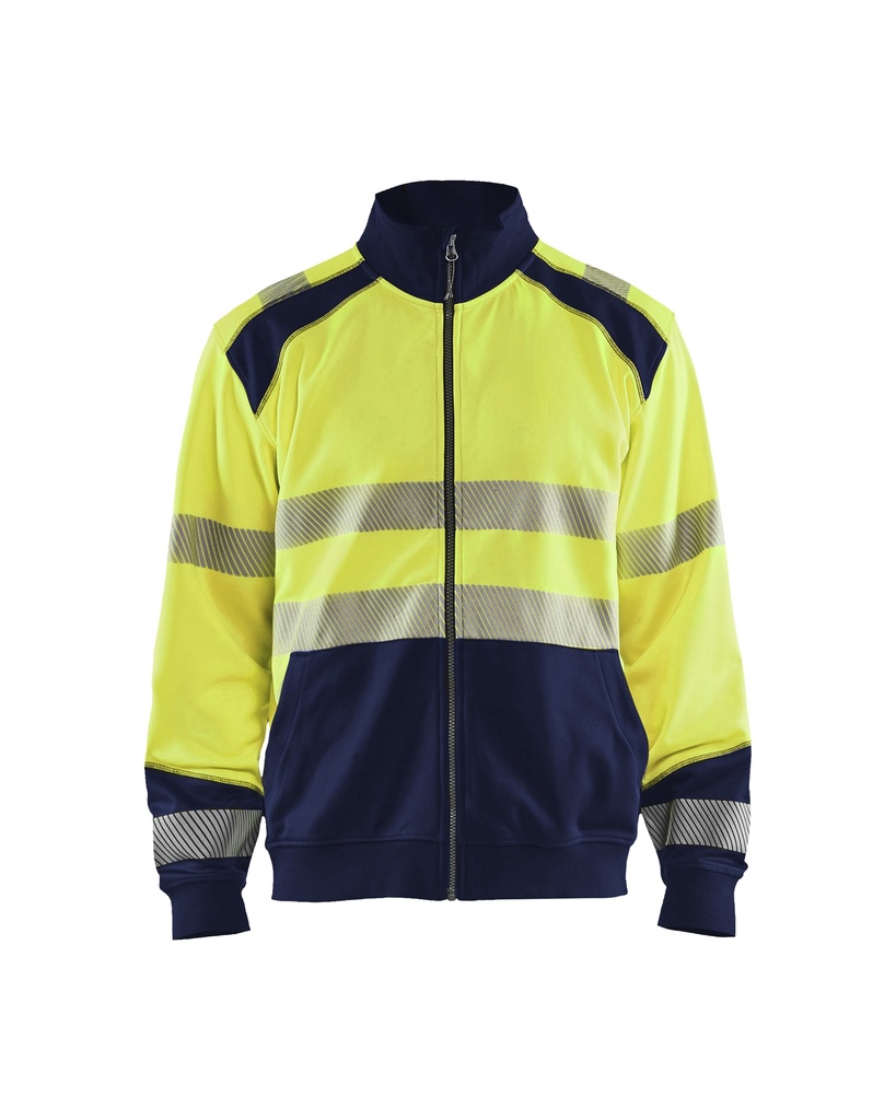 [355825283389 XS] Blåkläder 3558 Highvis collegepaita vetoketjulla (Huomio keltainen/Mariininsininen, XS)