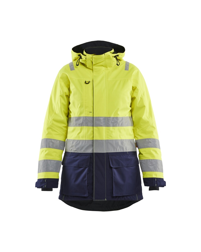 [447219873389 XS] Blåkläder 4472 Women's Highvis winter parka (Reflective Yellow/Marine Blue, XS)