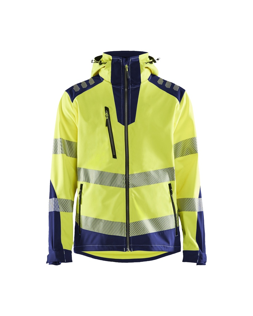 [449125133389 XS] Blåkläder 4491 Highvis softshell jacket (Reflective Yellow/Marine Blue, XS)