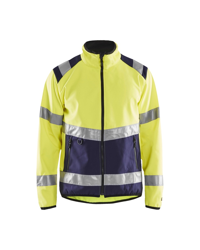 [487725163389 XS] Blåkläder 4877 Highvis softshell jacket (Reflective Yellow/Marine Blue, XS)