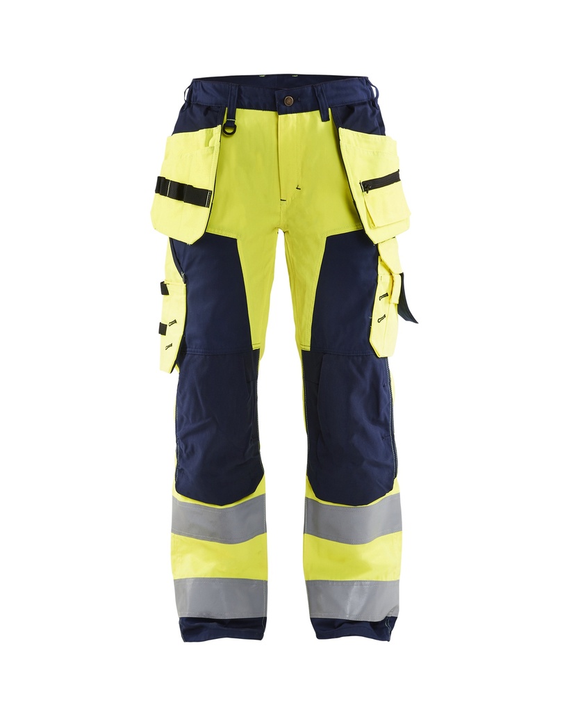 [715618113389 C34] Blåkläder 7156 Naisten highvis riipputaskuhousut (Huomio keltainen/Mariininsininen, C34)
