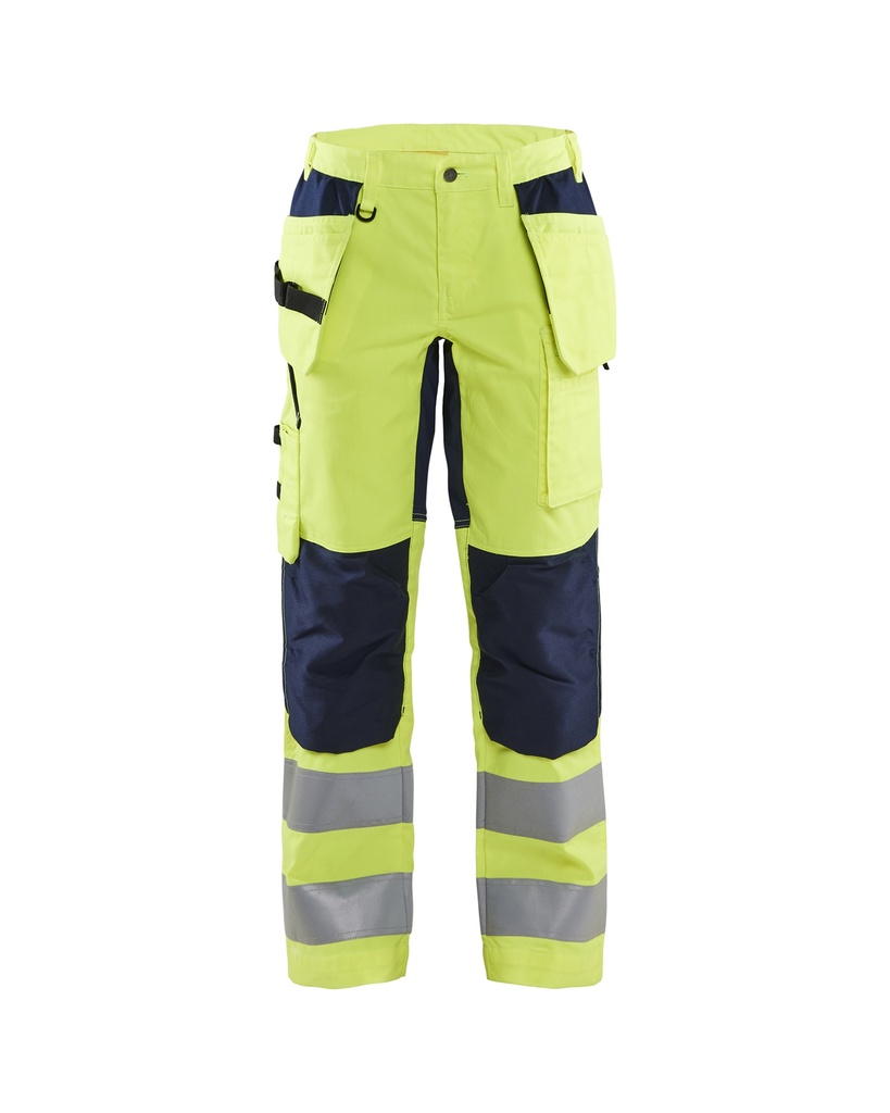 [716318113389 C34] Blåkläder 7163 Naisten highvis riipputaskuhousut stretch (Huomio keltainen/Mariininsininen, C34)
