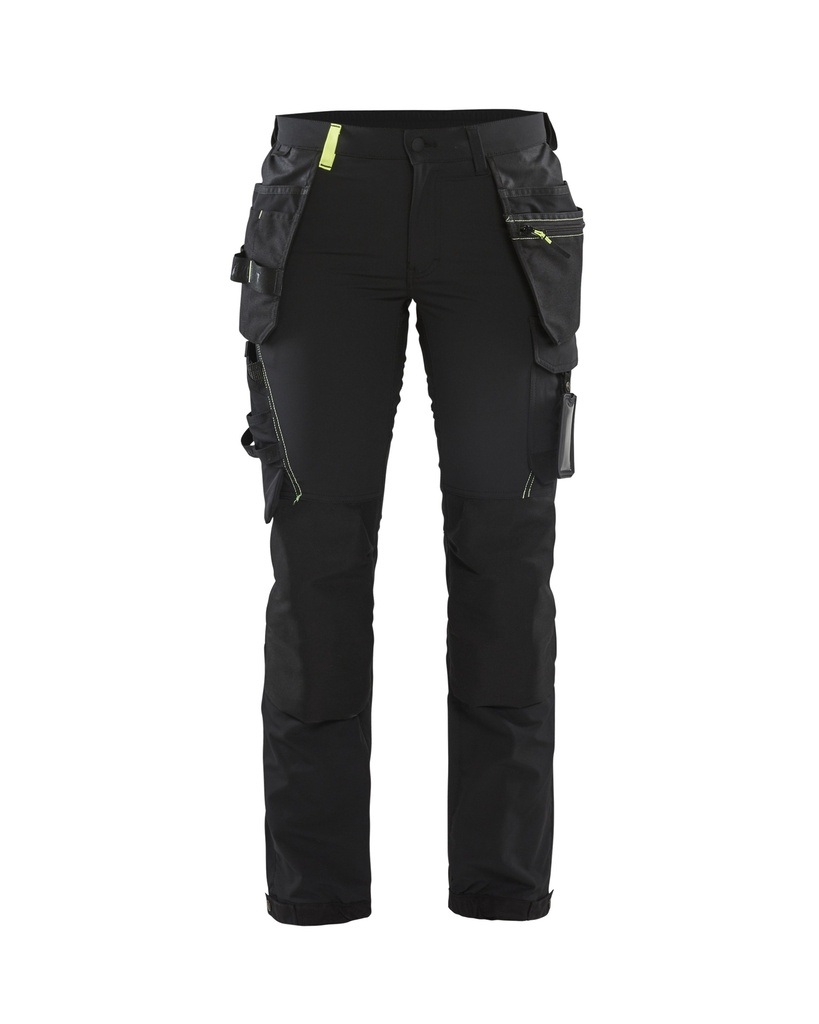 [719216459933 C32] Blåkläder 7192 Naisten riipputaskuhousut 4-way-stretch (Musta/Huomio keltainen, C32)