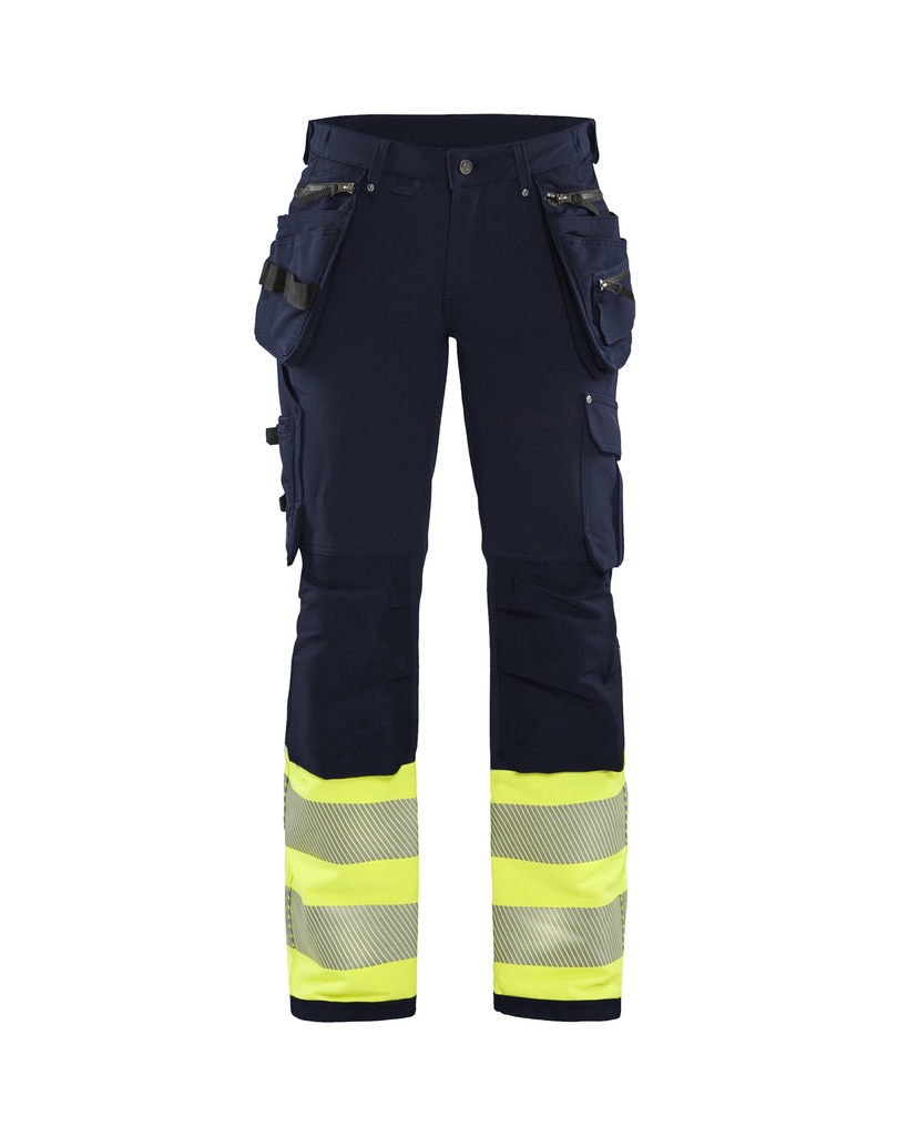[719316428933 C34] Blåkläder 7193 Women's Highvis work pants 4-way stretch (Marine Blue/Reflective Yellow, C34)