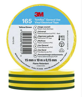 [6002155] 3M Temflex 165 Sähköteippi 15mm x 10m Kelta/Vihreä
