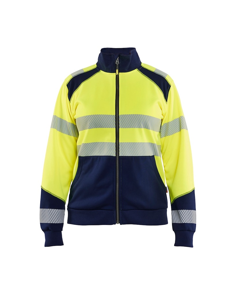 [350825283389 XS] Blåkläder 3508 Women's Highvis College Zip Up (Reflective Yellow/Marine Blue, XS)
