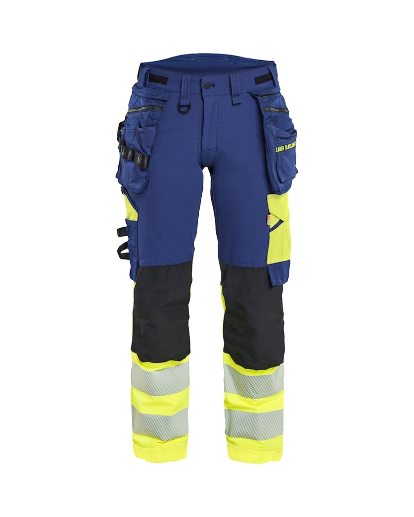 [702516488933 C34] Blåkläder 7025 Naisten Highvis Riipputaskuhousut 4-Way Stretch (Mariininsininen/Huomio keltainen, C34)
