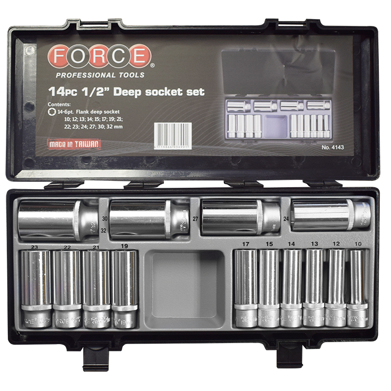 [4143] Force Sockets 1/2", 10-32mm, Long, 14-piece
