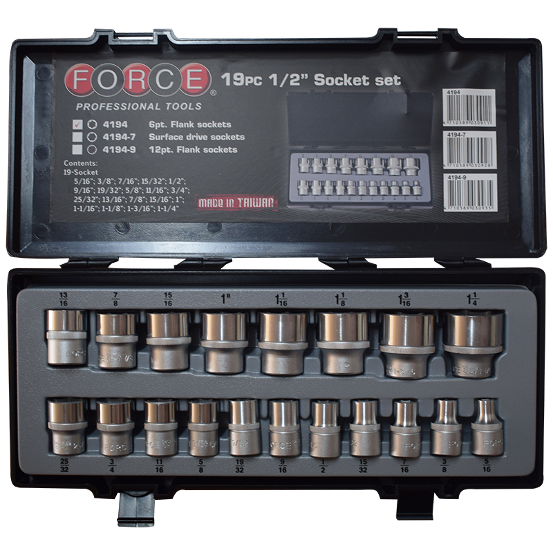 [4194] Force Sockets 1/2", 5/16""-1.1/4", 19 pieces