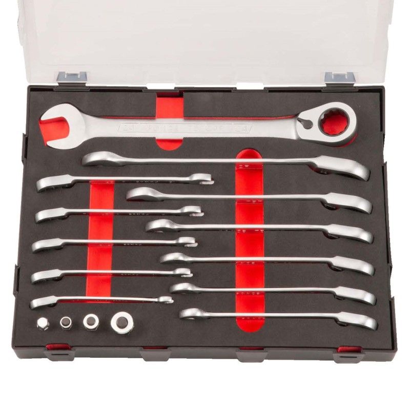 Force Foam Räikkälenkkisarja 8-24 mm, Vipu + hylsy/bits-pitimet