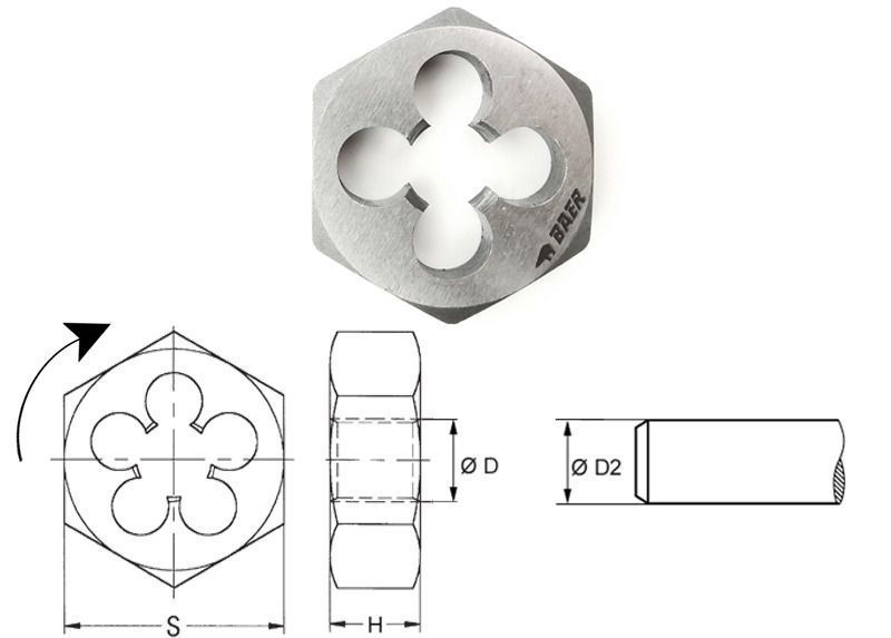 [111501009] Baer Hexagon Die - HSS (M10, 1,5)